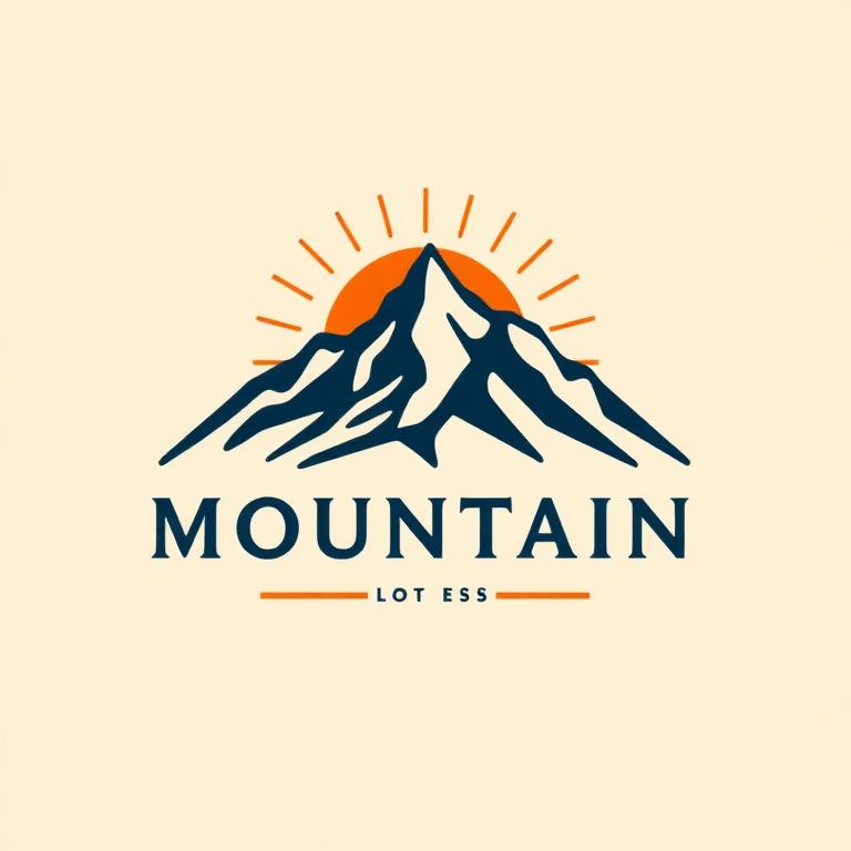 Mountain peak emblem logo in navy and burnt orange.